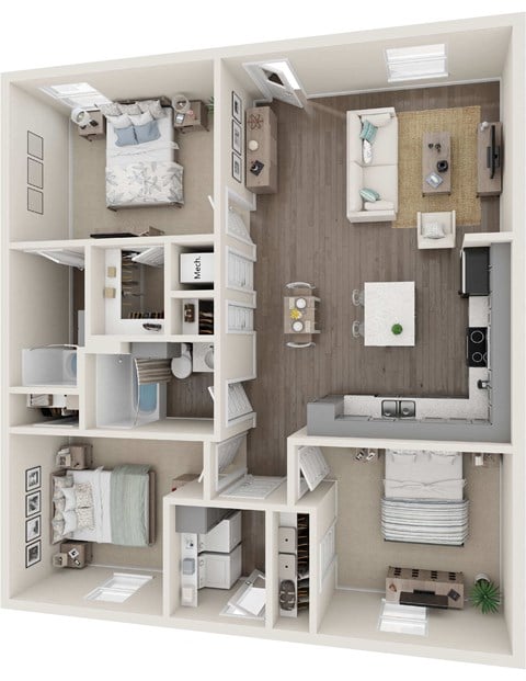 Floor plan for 3 beds, 2 baths, 1126 sqft